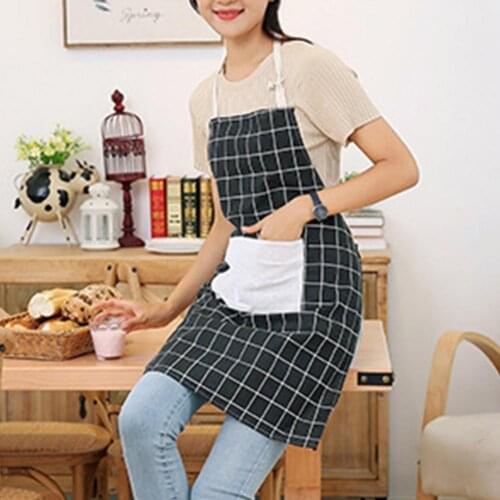 2021 New Men Lady Cooking Apron More Thicken Heat-resistant Cotton Flax Grid Pattern Oilproof Apron for Home Kitchen Apron