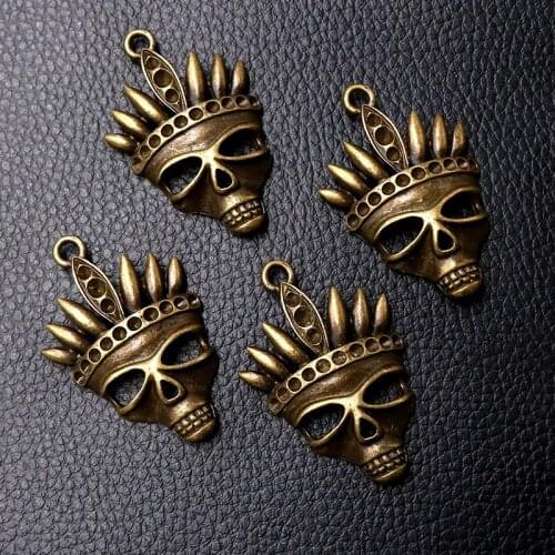 3pcs/lot Antique Bronze Retro Skull Mask Charm Metal Pendants DIY Necklaces Bracelets Jewelry Handicraft Accessories 45*30mm