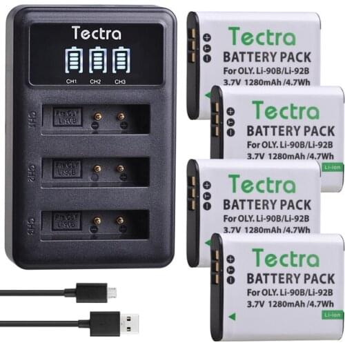 4Pcs LI-90B LI 90B LI-92B Li90B Battery and Dual Charger for Olympus Tough TG-6 TG-5 TG-Tracker SH-1 SH-2 SP-100 IHS Tough TG-1