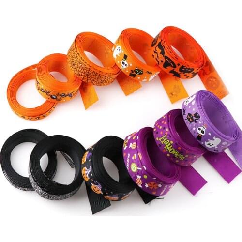 5 Yards/Lot 25mm Printed Skull Pumpkin Single Face Ribbon For Halloween Party DIY Craft Decor Gift Package Webbings