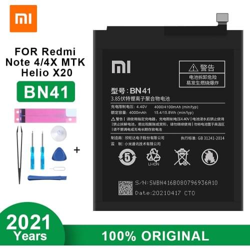 Original Xiaomi Battery BN41 for Xiaomi Redmi Note 4 / Note 4X MTK Helio X20 Editon 4100mAh