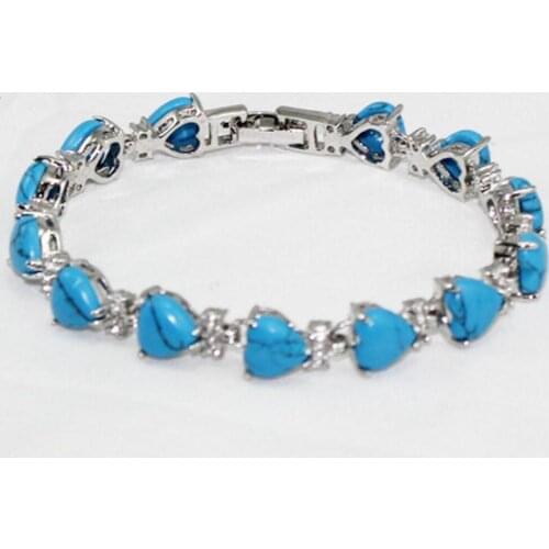 Free shipping wholesale Exquisite heart-shaped turquoise 7.5" bracelet