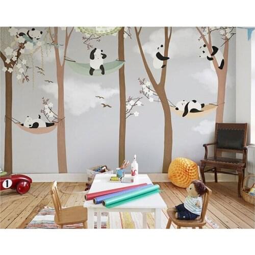 Large Cute Panda Trees 3D Cartoon Murals Wallpaper for Baby Child Room 3d Wall Photo Mural 3D Wall paper 3D Wall Stickers
