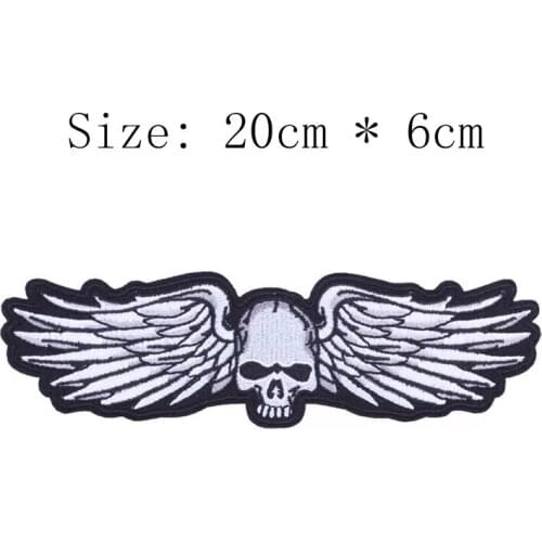 Skull Devil wing embroidery patch 20cm wide for Motorcycle team iron on sew on emblemas for full back DIY clothing on the jaket