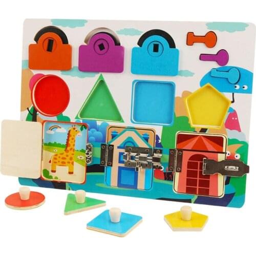 Montessori Wooden Busy Board Locks and Latches Activity Board Cognition Early Education Toys for Boys Girls Kids Learn to Unlock