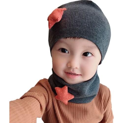 Baby Hats Set Cartoon Print Kids Cap Neckerchief Girl Boy Beanies Collar Cotton Children Scarf Hat Two Piece
