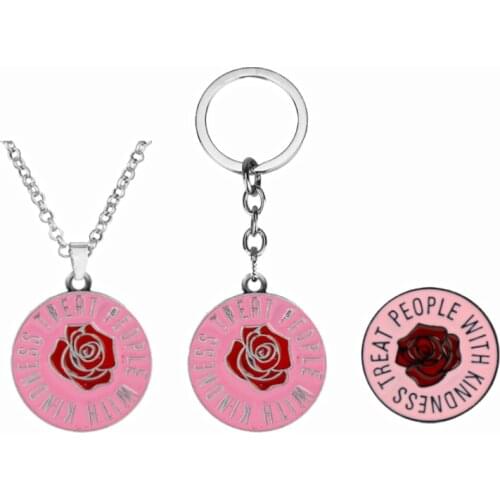 HY Style Treat People With Kindness keychain Rose Flower Coin Pendant Key Chain for Women Girls Gift