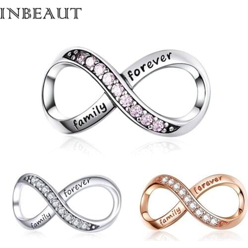 INBEAUT Original Infinite Beads fit Brand Bracelet 925 Sterling Silver Pink&White CZ Rose Gold Endless Love diy Charms Pendant