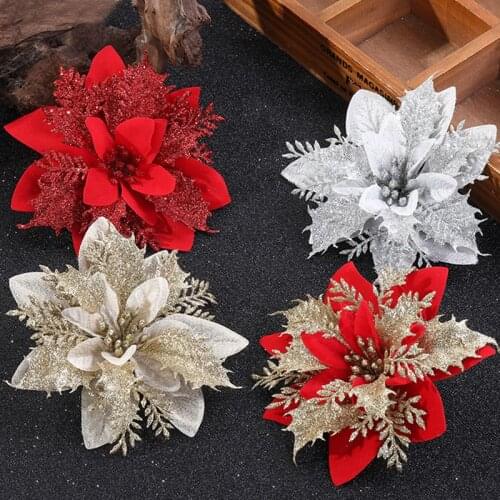 1/5pcs Glitter Artificial Christmas Flowers Xmas Tree Decorations Ornaments Merry Christmas Decorations For Home New Year Gifts