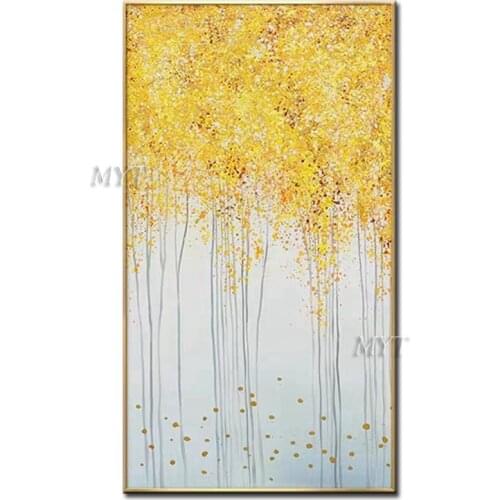 100% Handpainted Tree Oil Painting The Yellow One Artwork Abstract Wall Art Home Decoration Mass Production Decoration Modern