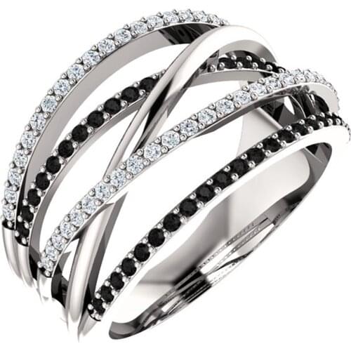 Huitan Pesonality layer Winding Ring With Black&White Zircon Stone Birthday Gift New Years Gift For Women Luxury Jewelry Femme