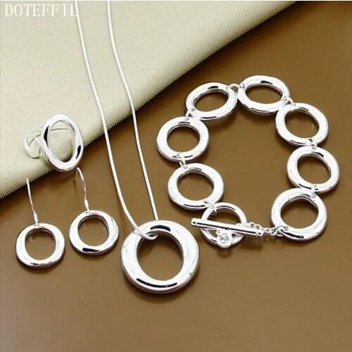 DOTEFFIL 925 Sterling Silver Round Circle O Necklace Bracelet Earring Ring Set For Woman Wedding Engagement Fashion Jewelry