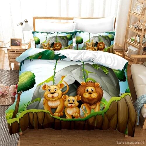 Cute Cartoon Lovely Lion Animal Bedding Set Queen King Size Duvet Cover / Quilt Cover Pillowcase Home Textile for Children Kids