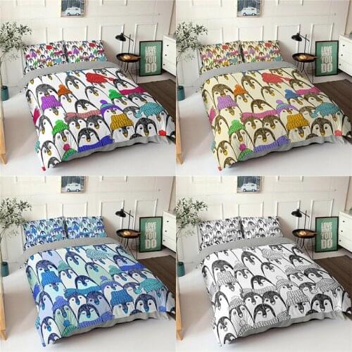 Cartoon Penguin Bedding Set 2/3Pcs Duvet Cover & Pillowcase(s) 3D Printed Quilt Cover Home Textile Gift
