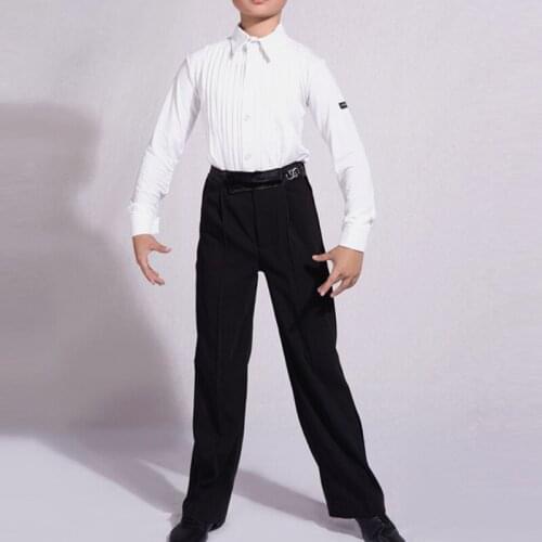 Modern Dance Clothes New Boys Ballroom Latin Dance Costume Set White Shirt+Black Trousers 2 Pieces Latin Performance Costumes