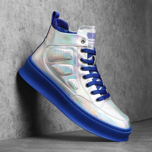 Autumn Winter Fashion Silver Casual Sneaker for Men Glitter Luxury High Shoes Men Casual Platform Hip hop Men High top Sneakers
