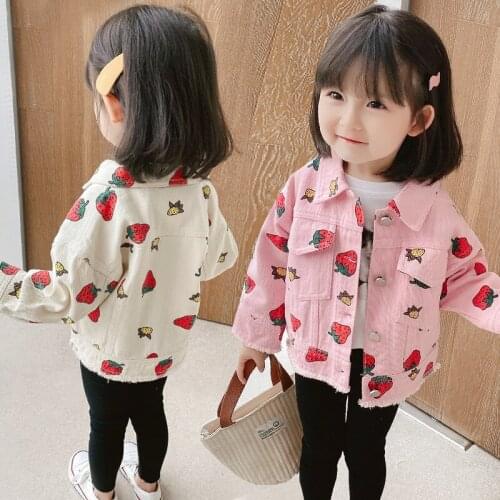 Spring Autumn Baby Girls Denim Jacket Coat 2020 New Kids Cute Strawberry print Jean Jacket Outwear Toddler Casual Clothes