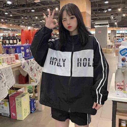 Women Basic Jackets Thin Sun-protection Stand Collar Unisex Print Letter Outwear Ulzzang Harajuku Loose Unisex Leisure Popular
