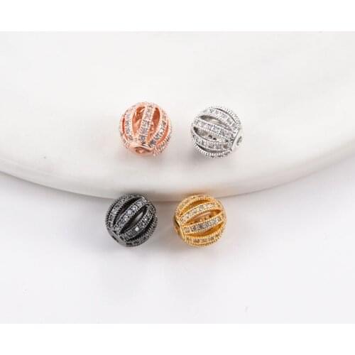Brass Micro Pave Cubic Zirconia Ball Round Beads for Jewelry Making DIY Bracelet