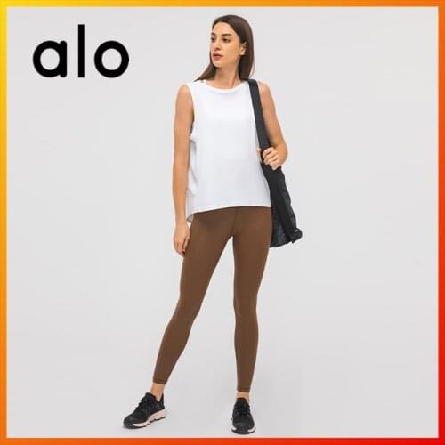 Alo Yoga Summer Womens Four-color Sleeveless Simple Sports T-shirt Pure Color Breathable Fitness Exercise Running Top