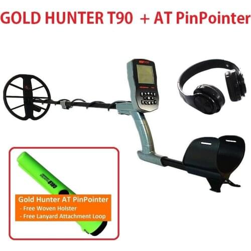 Gold Hunter T90 PinPointer Metal Detector Underground Gold Metal Detector with 12 inch waterproof coil and wireless headphones