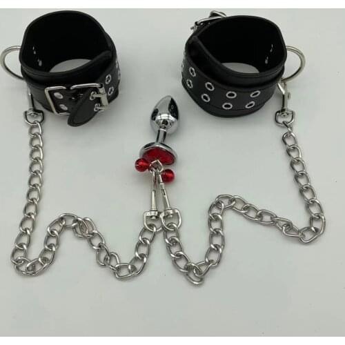Wrist Restraints to Anal Plug Kit of Slave Leather Handcuffs with Buttplug Flirt Sex Toys for Men Women Gay Fetish Bdsm Sexyshop