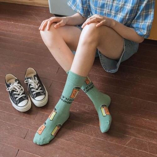 Harajuku Korea Style Casual Cotton Socks Cute Cartoon Pattern Long Socks Female Breathable Sport Sox Students Skateboard Socks