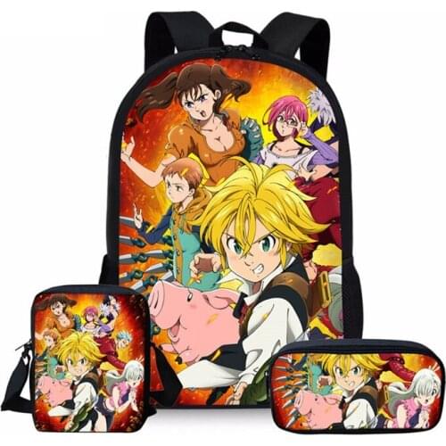 New School Backpack Children Anime Seven Deadly Sins School Bag Set for Boys Girls 3PCS Nanatsu No Taizai Meliodas Elizabeth