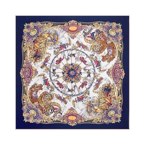 POBING 100% Silk Square Scarf Spain Flower Print Women Scarves&Wrap Silk Neckerchief Lady Foulard Luxury Brand Bandana Hijab