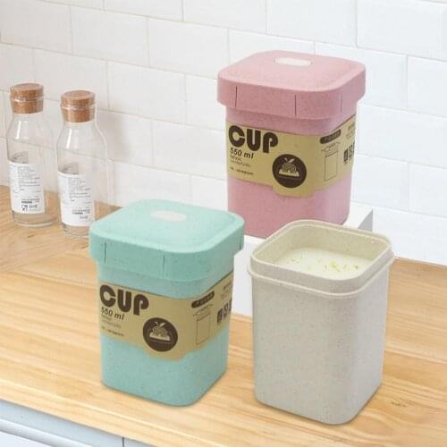 550ml Portable Lovely Shape Wheat Straw Square Lunch Box Microwave Breakfast Porridge Sealed Soup Cup Food Container Bento Box