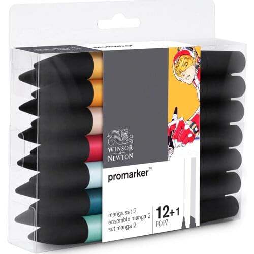 WINSOR&NEWTON Professional Marker Pen 6/12/24 Colors Double-side(round toe and oblique) Drawing Design Marker Pen Art Supplies