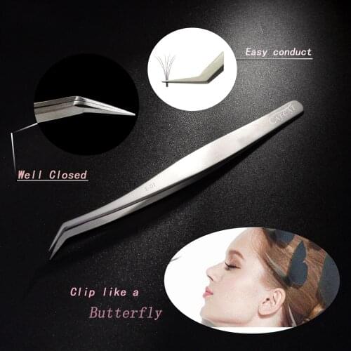 Professional Makeup Stainless Steel Eyelash Tweezer, 3D Volume Extension Lashes High Precision Quality Makeup Tweezers Nail Tool