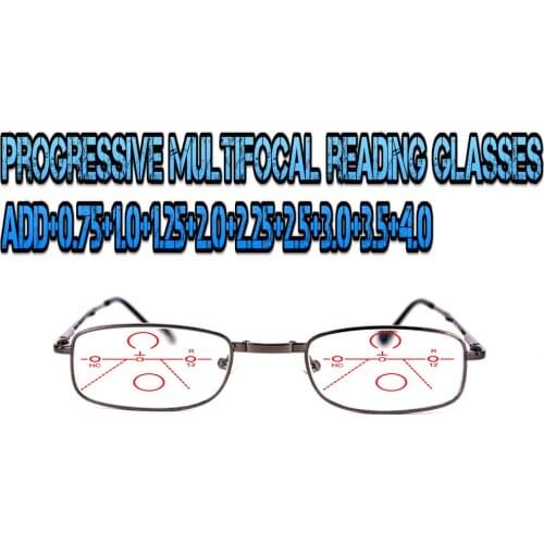 Progressive Multifocal Anti Blu Light Reading Glasses Gray Frame Men Women High Quality Business Halfrim +0.75 To +4.0