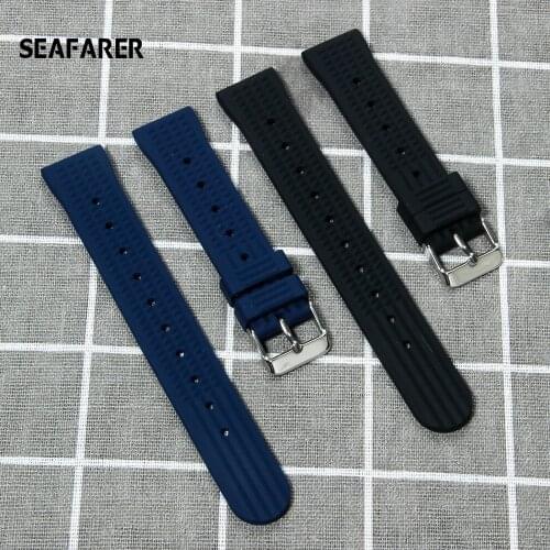 Waterproof Waffle Silicone Strap 20mm 22mm For Seiko Samsung Huawei Watch Sport Mens Diving Replace Rubber Watchband Black Blue