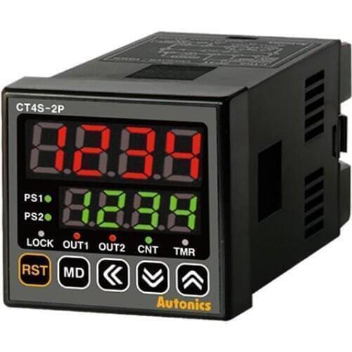CT4S-2P2 Counter/Timer, W48xH48mm, 4-Digit, LED, 2 Preset, PNP or NPN Input, Prescale value setting, 2 Relay SPST(2a) 250VAC 5A