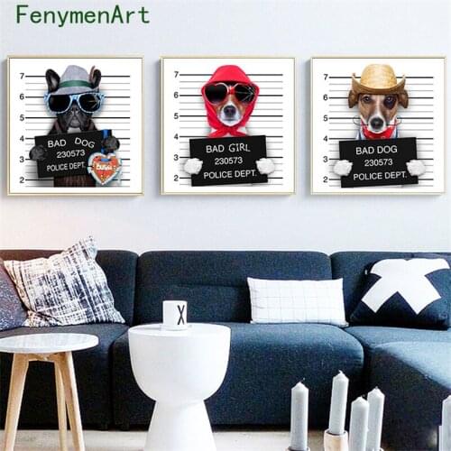 Modern Cute Pet Dog Canvas Painting Nordic Animal Poster Print Dog Police Dept Wall Art Picture Bedroom Room Home Decor