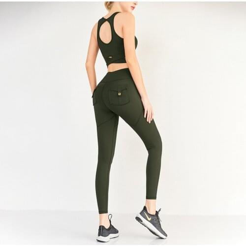 Sports Fitness Yoga Set Female Hollow Beautiful Back Sports Bra+ High Waist Cross Push Hip Tooling Leggings 2-Piece Training Set
