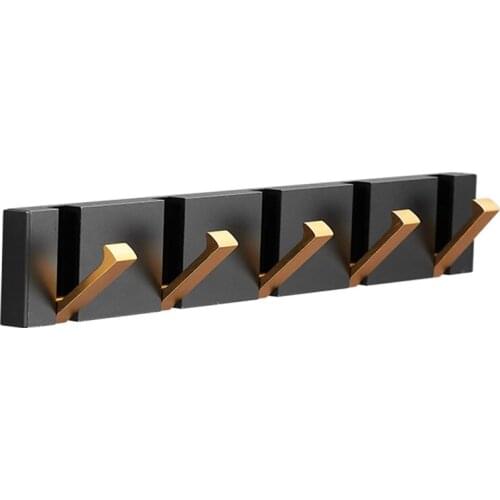 Folding Towel Hanger 2Ways Installation Wall Hooks Coat Clothes Holder For Bathroom Kitchen Bedroom Hallway, Black Gold