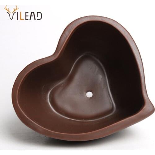 VILEAD Ceramic Brown Heart Shape Flowerpot Creative Retro Vase Figurine Home Desktop Garden Decor Accessorie Support For Planter