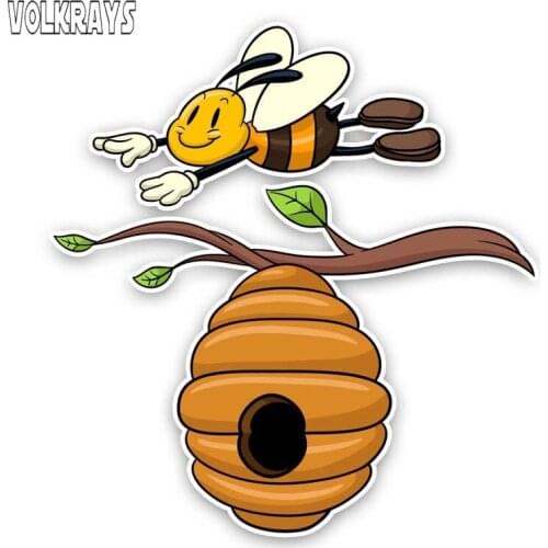 Volkrays Personality Car Sticker The Bees Fly on The Honeycomb Accessories Reflective Waterproof Sunscreen PVC Decal,14cm*13cm