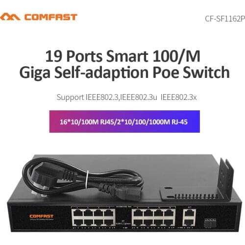High Speed 100M/Gigabit self Poe Switch 16*10/100M RJ45 Port +2 *10/100/1000M RJ45 UP link Ports +1*1000 SFP 802.3af/at Switch