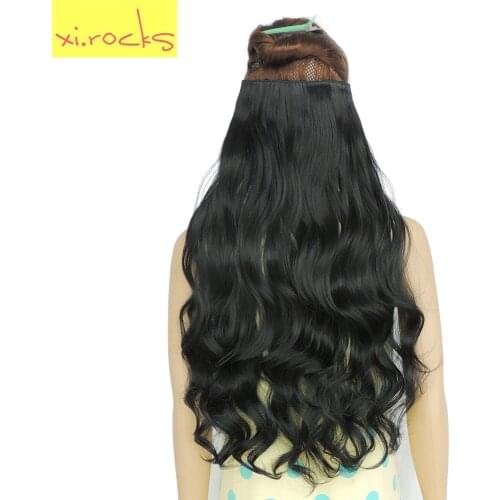 Wjj12070/1#2Piece Xi.Rocks 5 Clips for the Extensions wigs Synthetic Clip in Hair Extension Curly Hairpiece Jet Black Color