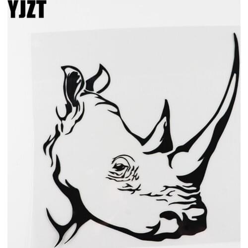 YJZT 14.6CMX14.9CM Waterproof Animal Tribal Rhino Aggression Predator Vinyl Car Sticker Black /Silver 13C-0189