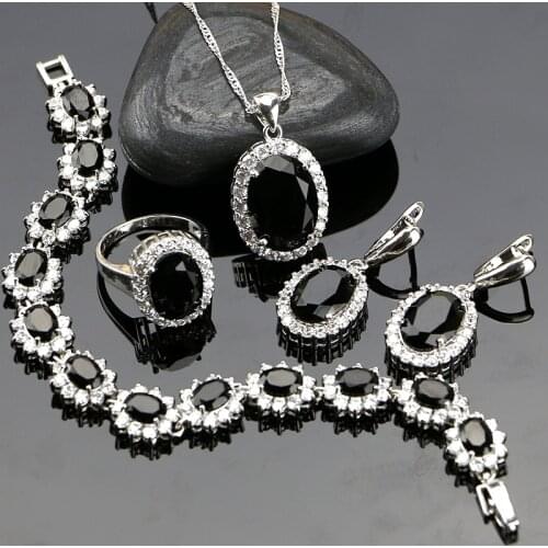 Black Cubic Zirconia Jewelery 925 Sterling Silver Jewelry Sets Jewelry Set For Women Earrings/Pendant/Necklace/Ring/Bracelet