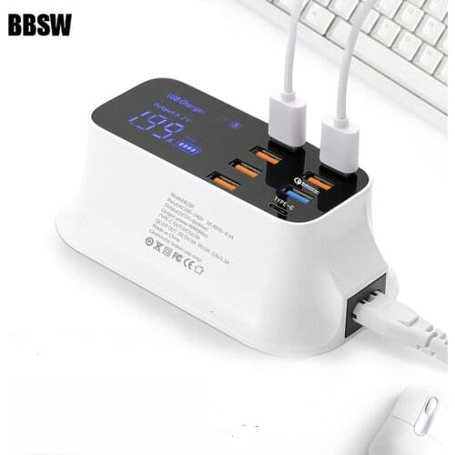 Quick Charge 3.0 USB Charger Station 7 USB LED Display Type C Fast Charging Desktop Adapter For iPhone X iPad SAMSUNG S9+ XIAOMI