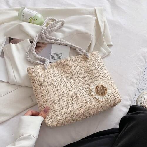 Women Fashion Daisy Woven Shopping Bag Summer Vacation Large Capacity Handbags