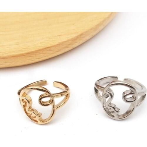 Cute Open Size Human Face Rings for Women Fashion Gold Silver Color Unique Hollow Head Design Finger Rings Party Jewelry ER1172