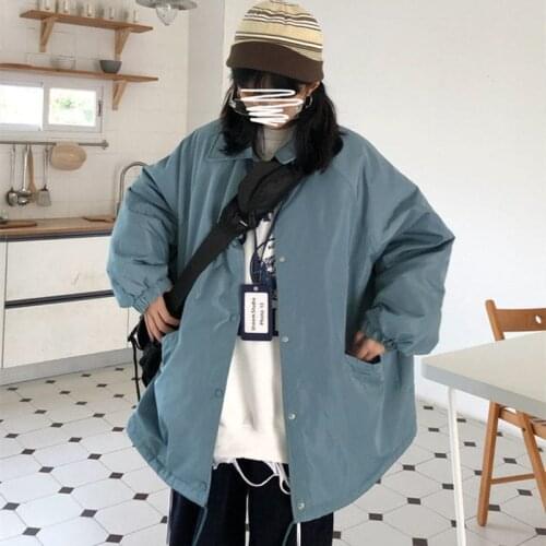Winter long cotton padded clothes solid color Korean style simple solid color thickened coat warm Fashion College style top wome