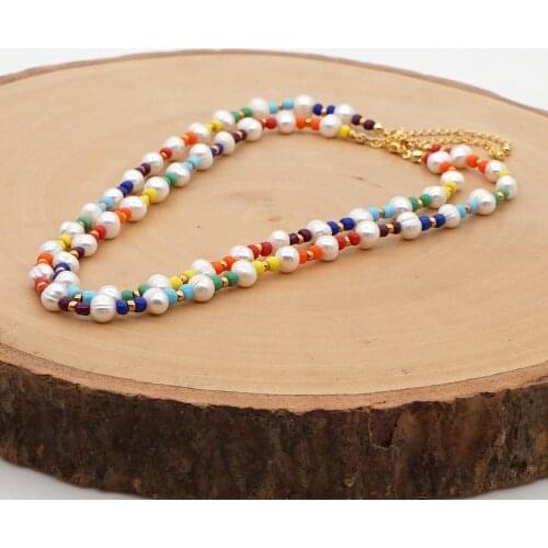 Romantic Natural Pearl Lady Necklace Bohemian Beach Style Colorful Rice Bead Woven Handmade Jewelry Fashion Beaded Necklaces