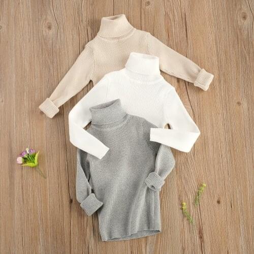 Winter Baby Boy Girl Sweater Long Sleeve Solid High Collar Pullover Autumn Keep Warm Knitted Top for Children Outfits